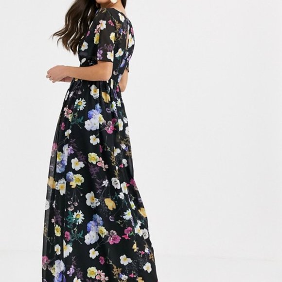 Little Mistress Tall floral kimono maxi dress - Picture 3 of 10